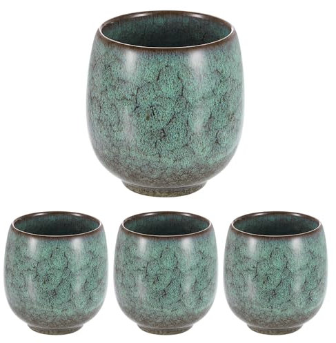 sourcing map 4pcs Chinese Ceramic Teacups 5.75oz Traditional Gong Fu Tea Set Ceramic Mate Teacup Japanese No Handle Small Coffee Cup for Mate Tea Coffee Wine Drinks, Light Green