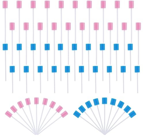 Einweg Mundpflege Schwamm, 100 Stück Tragbare Mundschwamm Einweg, Mundpflegestäbchen für Reinigung Zahnkliniken (Blau & Rosa)