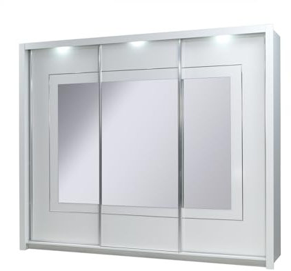 Lomadox Schlafzimmer Kleiderschrank Schwebetürenschrank in weiß Hochglanz PALINURO-166, 258cm breit