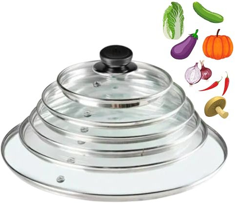Tempered Glass Lid Fit To Regular Sizes Frying Pans Dishes Saucepans Universal Casserole Pan Crock Pots Steel Vented Lids Replacement With Knob Handle and Backlite Button (14cm Glass Lid)