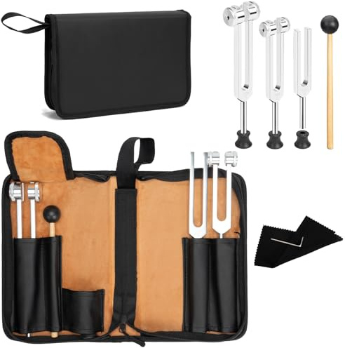 Tuning Fork for Healing (128Hz, 256Hz, 512Hz), Premium 6 Piece Kit | Leather Pouch for Yoga, Musical Instruments, Ideal Spiritual Gift for Women
