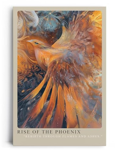 Paul Sinus Leinwandbild 60x90cm Rise of the Phoenix Leinwandbild majestätischer Phönix in Flammen mit abstraktem Hintergrund kraftvolle Symbolik