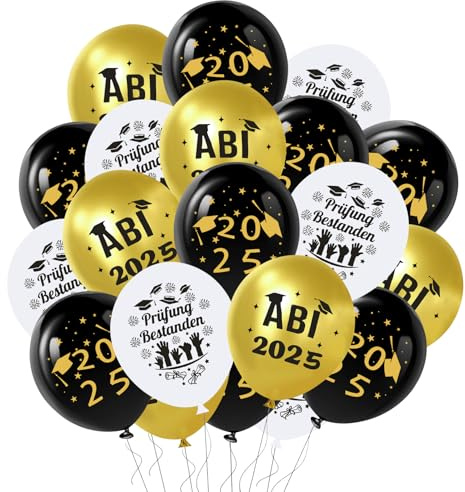 30 Stück Abitur 2025 Deko Ballons, Abschluss Deko Abi 2025 Luftballons, Schwarz Gold und Weiß Prüfung Bestandene Luftballons, Abitur Geschenke, für Abschlussfeier Graduierung Party Dekorationen (B)