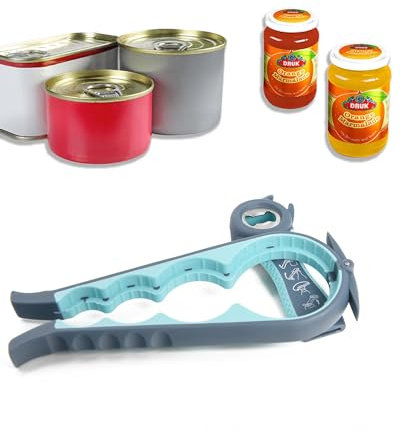 Apribottiglie Multifunzione 5 in 1, Apriscatole Ergonomico, Stainless Steel e PP, Grigio-turchese, 23 cm (Grigio-turchese)