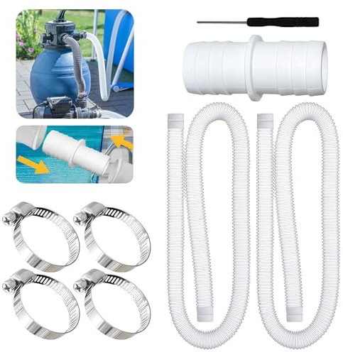 LUMOOM Lot de 2 tuyaux de piscine 32 mm, 150 cm, 4 clips de sécurité, tuyau de filtre de piscine avec raccord de tuyau, tuyau de pompe de piscine, tuyau de pompe à filtre pour piscine (blanc)