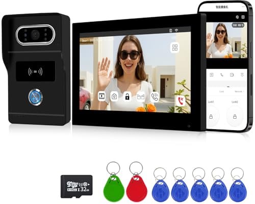 FTes RFKits 2 Fili AHD1080P Videocitofono Intelligente,Tuya WiFi IPS 7‘’ Videocitofono Porta, Sblocco RFID,Impermeabile IP65, Visione Notturna
