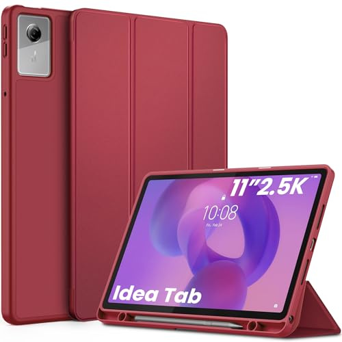 EasyAcc Case for Idea Tab 2025 11 inch + Pencil Holder, Wine Red
