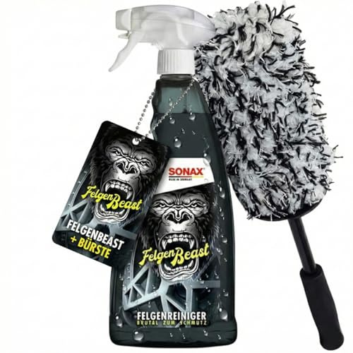 2 teiliges Felgenreinigungs-Set: Sonax Felgenbeast 1000ml und Craft-Equip Microfaser-Felgenbürste 51cm - zur schonenden Reinigung von Alufelgen oder Stahlfelgen