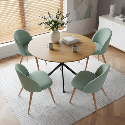 Songvas Essgruppe Set Tisch und Stühle, Essgruppe 5-Teilig, 120cm Runder Esstisch und 4 Samt-Esszimmerstühle, Geeignet für Küchen, Esszimmer und Wohnzimmer
