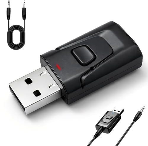 Adaptateur Bluetooth USB 5.0 2-en-1 (émetteur et récepteur), Audio stéréo sans Fil avec Prise Jack 3,5 mm pour PC,TV, Voiture, Enceintes, Casque, Mains Libres, sans Latence