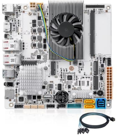 MNBOXCONET NAS Motherboard N150 6 Bay, Dual RJ45 10GBE LAN, Mini-ITX Mainboard, 3 x M.2 NVMe Mini Computer Board, DDR5 8GB RAM 128GB SSD, Low Power Home Server Board, HD2.0 with SFF-8643 Cable