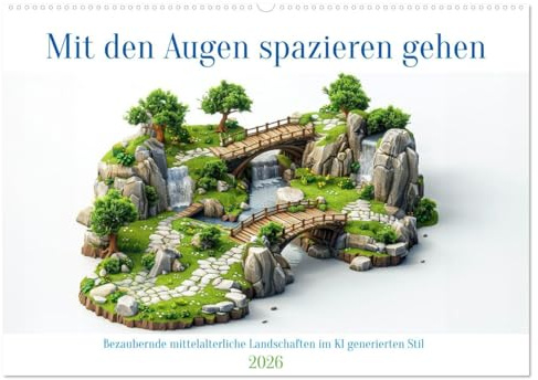 Mit den Augen spazieren gehen (Wandkalender 2026 DIN A2 quer), CALVENDO Monatskalender: Isometrische Zeitreise: Ein Jahr in mittelalterlichen Dörfern (CALVENDO Orte)