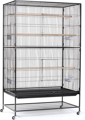 Prevue Hendryx Pet Products Wrought Iron Flight Cage - Big Rolling Bird Cage for Parakeets, Cockatiels, Conures, Lovebirds, Canaries, Finches, Parrotlets, & Caiques, 5 Ft - X-Large, Hammertone Black
