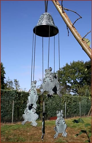 Bronzefigur Windspiel, Klangspiel, Froschmotiv, Dekoration