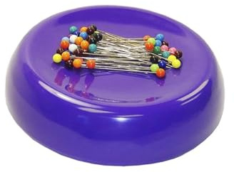 Grabbit Magnetic Sewing Pincushion with 50 Plastic Head Pins – Magnet Pin Organizer for Quilting, Embroidery, Needles, Bobby Pins, & Craft Storage, Purple