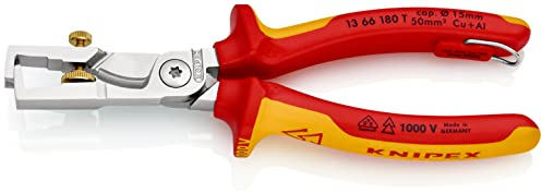 KNIPEX StriX Abisolierzangen mit Kabelschere isoliert mit Mehrkomponenten-Hüllen, VDE-geprüft; mit integrierter isolierter, 13 66 180 T