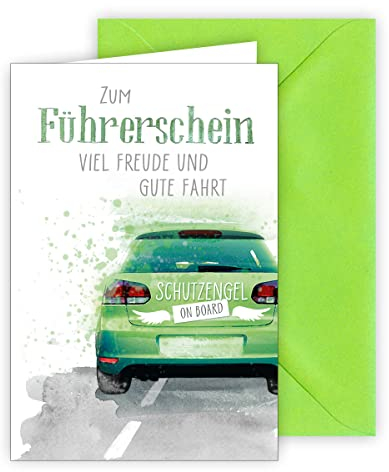 KE - Glückwunsch zur bestandenen Fahrprüfung, Führerschein Karte, DIN A6, inkl. Umschlag, Blanko Innenseite, perfekt für neue Fahrer - Kleinwagen Motiv