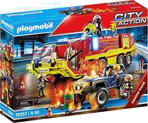 Playmobil Camion de Pompiers et véhicule enflammé