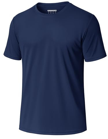 MAGCOMSEN UV Shirt Herren Kurzarm Schwimmshirt Rash Guards Polyester Sonnenschutz Sport Shirt Laufshirt Dunkelblau L