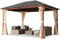 TOOLPORT Cenador de jardín 3x4 m, Aspecto Madera, Techo sólido, 4 Cortinas en champán