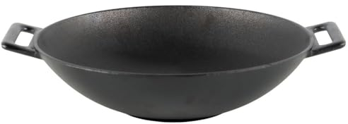 lätt Home Wok de Hierro Fundido 31 x 8,5 cm Apto para Cocina de Inducción, Vitrocerámica, Gas y Parrilla | Permite Cocción Uniforme - Asas Prácticas - Diseño Robusto y Duradero - Negro