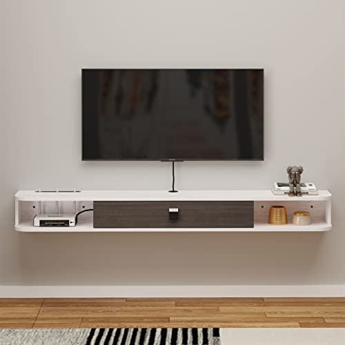 Pmnianhua TV Board Hängend, TV-Schrank TV-Board Lowboard, TV-Bank Fernsehschrank, Multimedia Wandregal Großer Speicher mit 1 Tür und 2 Schränken für Wohnzimmer Schlafzimmer & Büro (240cm)