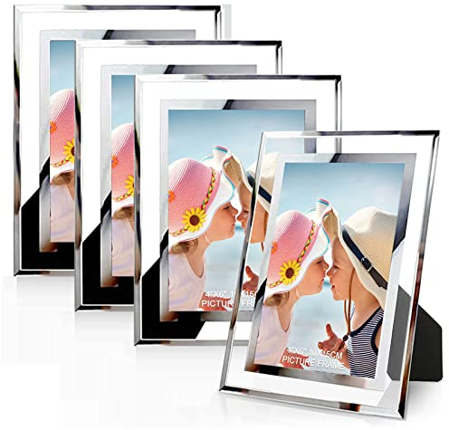 ASelected Bilderrahmen Glas 4er Set für Bilder 10x15 cm Glas Fotorahmen Photo Frame Glass Foto Rahmen Hochzeit Familie