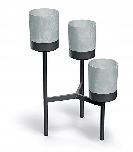 Prosperplast Bloomie Stand Dreibeiniger Blumenständer mit 3 Töpfe Pflanzenständer Blumentopf 54 cm x 49 x 80,5cm Metallrahmen Betonfarbe