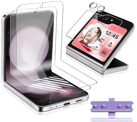 Yiunssy Para Samsung Galaxy Z Flip 5 Protector de Pantalla Película TPU 2 Piezas + frontal Protector de Pantalla 1 Piezas + Lente de Cámara Cristal Templado 1 Piezas,todos para Galaxy Z Flip 5
