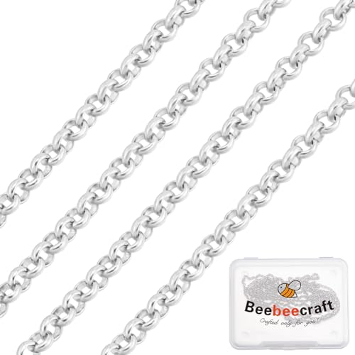 Beebeecraft 1 Box 1M Erbskette Sterling Silber Oval Rund Rolo Halskette Kabelketten Für Armband DIY Schmuckherstellung