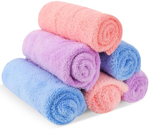 6 PCS Flannel Face Cloth,12 X 12 Inch Soft Face Cloth Reusable Face Flannels Facial Clean Cloth Wipes Quick Dry Baby Wash Cloth for Adult Kids Beauty Spa Sport Routine
