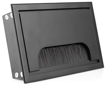 ATM® Aluminium Kabeldurchführung | Kabeldurchlass mit integrierter Bürste und Klappe | Für Ordnung und Übersicht am Arbeitsplatz | Rechteckig Schwarz matt 80 x 120 mm
