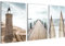 Novart Bilder Set Strand Meer Leuchtturm - Kein Extra Rahmen benötigt - Wandbilder für Wohnzimmer Schlafzimmer - 3 Teilig Deko Blau Beige - N007136a