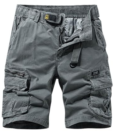 Kurze Hosen Herren Lässige Cargo-Shorts für Herren, Stretch-Taille, Shorts, Sommer, Strand, Arbeitsshorts, Style Nine Paintball Ausrüstung Set Männer (Grey, 36)