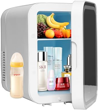 DMS 6L Kompakter Mini-Kühlschrank mit Heizfunktion, 220-240V, 36-58W, 18-20°C Kühlung, 55°C Heizung, Dual-Core-Kühlung, Touch-Tasten, LCD-Anzeige, 12V-Adapter, Steckdose, Anzünder, KB-06 (Weiß)