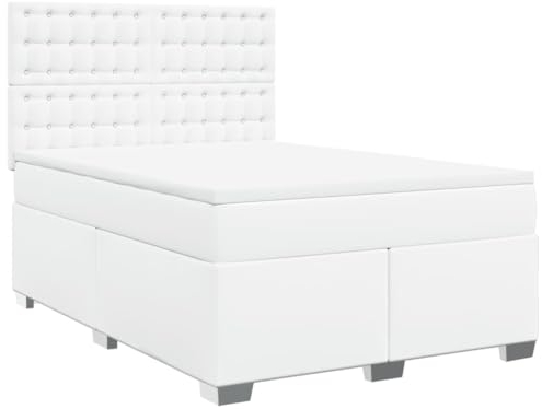 vidaXL Boxspringbett, Doppelbett mit LED Matratze Matratzenauflage, Bettgestell mit Lattenrost Kopfteil, Polsterbett Bett für Schlafzimmer, Weiß 140x200cm Kunstleder