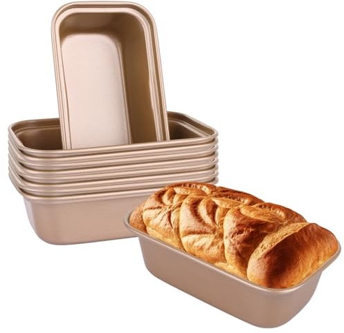 WOPPLXY 10 PCS Bread Loaf Tin, 6 inch Non Stick Mini Loaf Tins, Gold Carbon Steel Loaf Pans Tin for Baking, Air Fryer