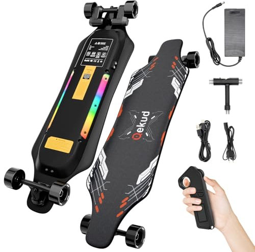 Qekud S4 Elektro-Skateboard für Erwachsene und Jugendliche - 2000W Motor 4 Geschwindigkeitsmodi - Fernbedienung mit OLED mit Display - Schwarz