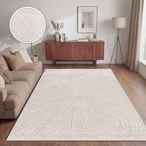 TT Home Wohnzimmer Teppich Esszimmer Kurzflor Boho Design Skandinavisch Abstrakte Optik Unifarben Hoch-Tief-Effekt Modern, Größe:200x280 cm