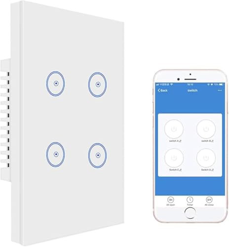 UseeLink Interruttore luce intelligente, interruttore luce Zigbee, Interruttore a parete ZigBee, compatibile con Alexa, Google, scatola 503, cavo neutro richiesto (4 Gang)