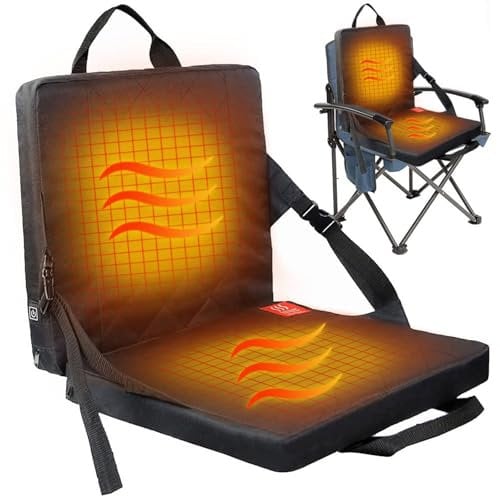 PUNELE Beheiztes Sitzkissen, Doppeltes Beheiztes Sitzkissen mit Rückenlehne, 3-stufige Einstellung, Beheizter Sitzbezug für Strandkorb, Campingstühle, Klappstuhl, 33 X 38 X 4 cm (Schwarz)