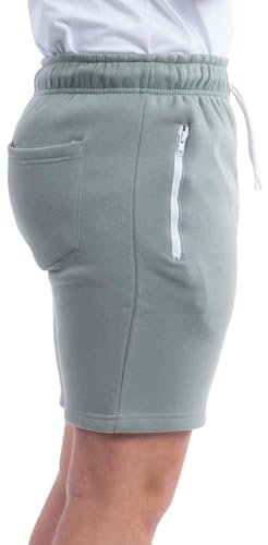 Mens Jogging Fleece Shorts Sweat Jersey Comfy Elasticated Waist Joggers Casual Gym Bottoms Plain Loungewear Lounge Pants Running Short with Pockets Sweatpants (Lily Pad, XL)