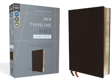 NIV, Thinline Bible, Large Print, Bonded Leather, Black, Red Letter, Comfort Print