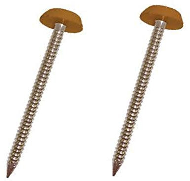 50 Pack 40mm Oak/Tan UPVC Poly Top Pins Nails | UV Resistant Stainless Steel Plastic Headed Polypins for Durable and Weatherproof Fixing of Soffits, Fascias, and Roofline Trims