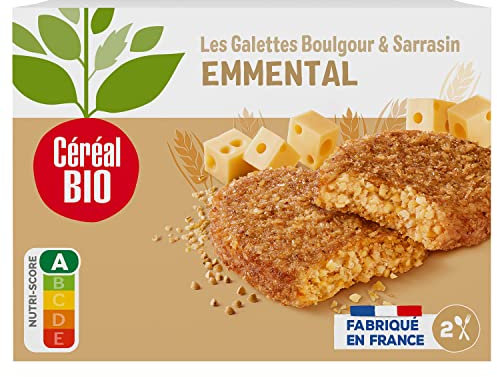 Céréal Bio Galettes Boulgour & Sarrasin à l'Emmental - Végétarien et Bio - Simple et Rapide à Réchauffer - 200g (2 x 100g) - 189250