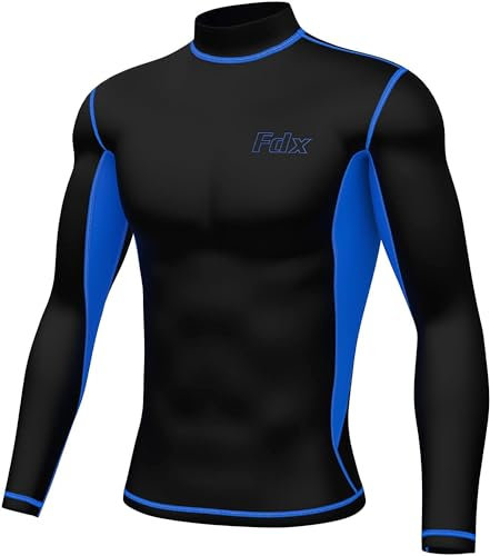FDX Men's Super Thermal Compression Armour Base Layer Long Sleeve Cold Wear Top (Blue-XL)