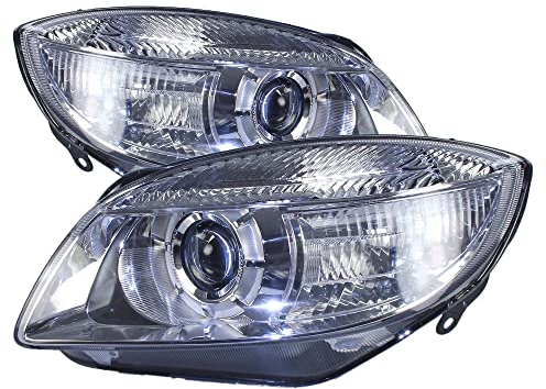 BESTPRICE 2x Hauptscheinwerfer vorne links + rechts H7 Frontscheinwerfer mit Stellmotor für Leuchtweiteregulierung, Kompatibel mit SKODA FABIA 2 (542) (545), ROOMSTER (5J7) (5J)