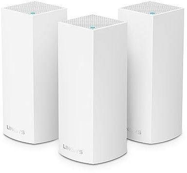 Linksys Velop WHW0303 Sistema WiFi 5 mesh Tri-Band AC2200, router WLAN, range extender con 525 m² di copertura, supporto per 60 dispositivi, 6 porte Ethernet, Confezione da 3, Bianco