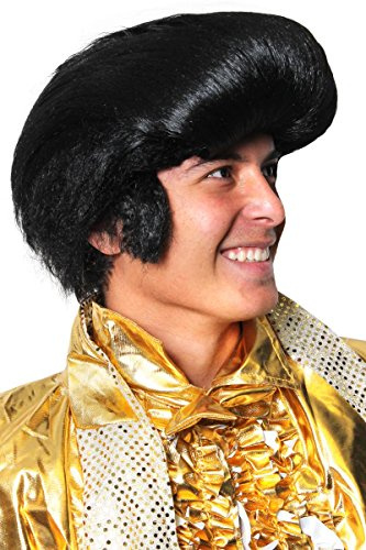 I LOVE FANCY DRESS King of Rock and Roll Perücke – Schwarzer Quiff mit Seitenbrünnen POMPADOUR – Einheitsgröße (1 Stück)