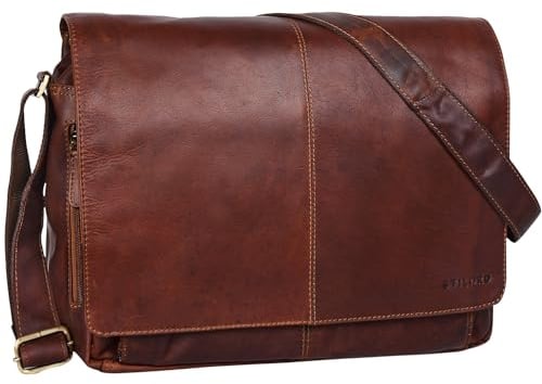 STILORD 'Alex' Vintage Ledertasche Männer Frauen Businesstasche zum Umhängen 15,6 Zoll Laptoptasche Aktentasche Unitasche Umhängetasche Leder, Farbe:cognac - dunkelbraun